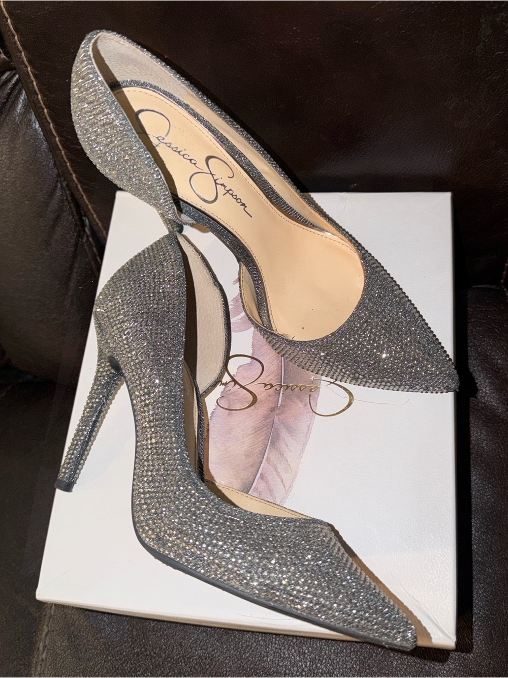 Jessica Simpson Silver Glitter Pointed-Toe Stiletto Pumps